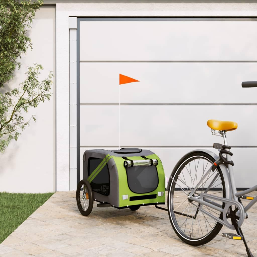 vidaXL Rimorchio da Bici per Animali Verde e Grigio Oxford e Ferro