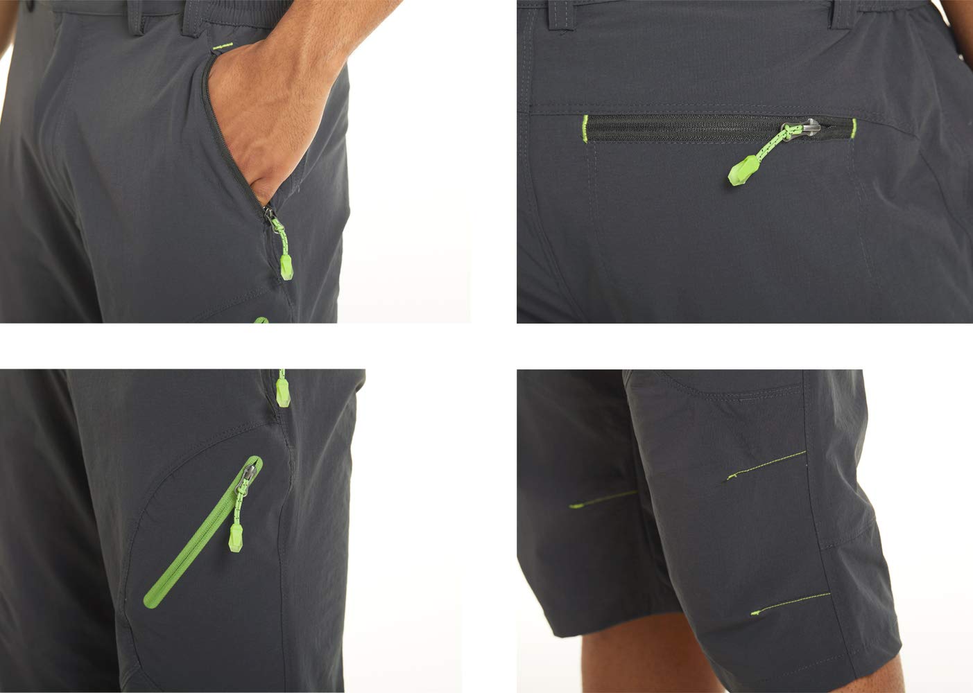 KEFITEVD Pantalones cortos de secado rápido para hombre, 3/4, para senderismo, verano, delgados, capris con 4 bolsillos con cremallera