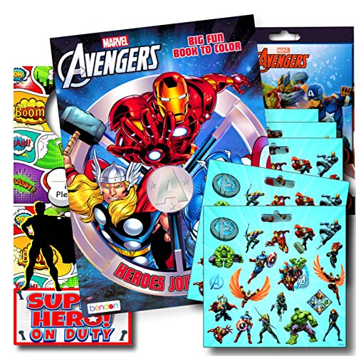 Marvel Avengers Coloring Book Bundle with Avengers Stickers Plus Superhero Door Hanger ~ Captain America, Black Panther, Thor, The Hulk, Iron Man, and More!
