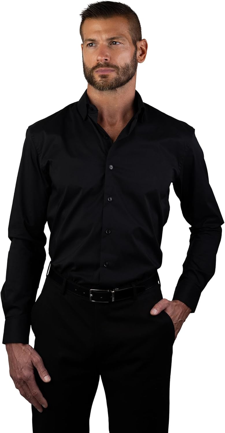 DKNY Men's Slim Fit Dress Shirts Solid Long Sleeve Stretch Wrinkle-Free Formal Shirt Business Casual Button Up Shirts - Image 8