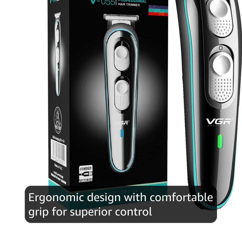 VGR V-055 Professional Hair Trimmer for Men | Cordless & Corded Beard and Hair Clipper | Adjustable T-Blade | 4 Guide Combs | 120-Minute Runtime | USB Charging | 1+1 Year Warranty (Black)