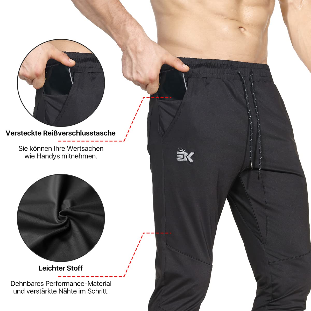 BROKIG Leichte Jogginghose Herren Fitnessstudio Trainingshose Slim Fit Sporthose Lang mit Taschen