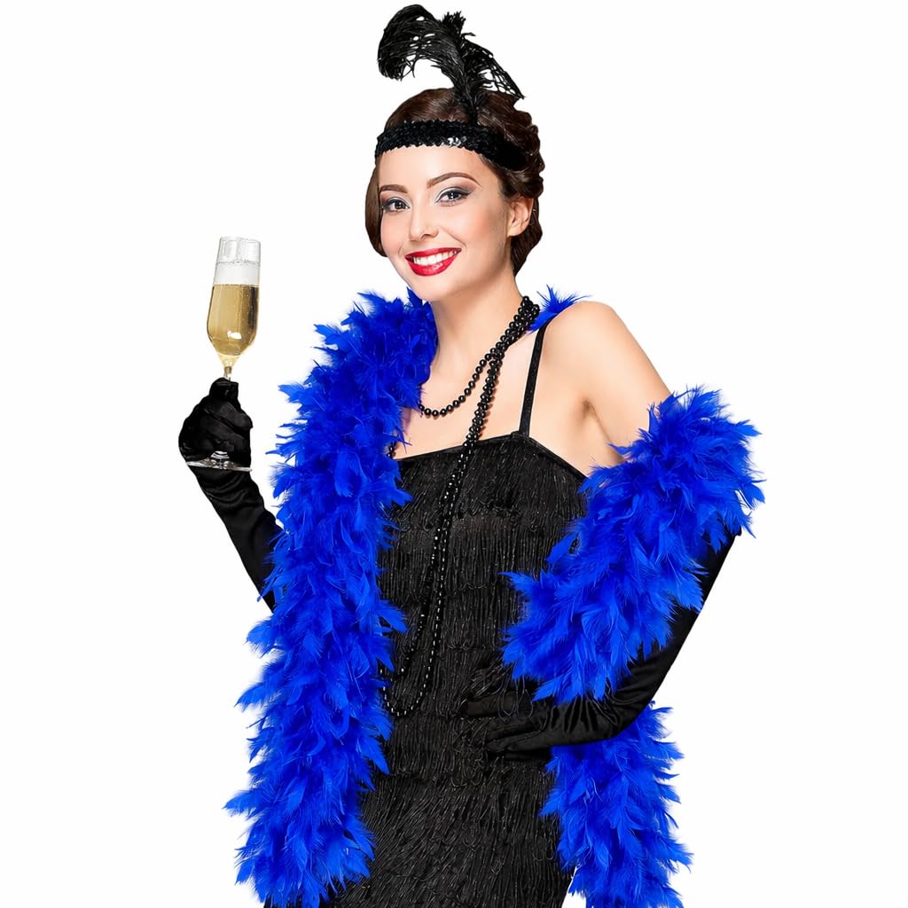 The Fancy Dress Womens Feather Boas - 60G Thick Hen Night Flapper Accessory For Wedding Christmas Concert UK (Blue) โ image 1