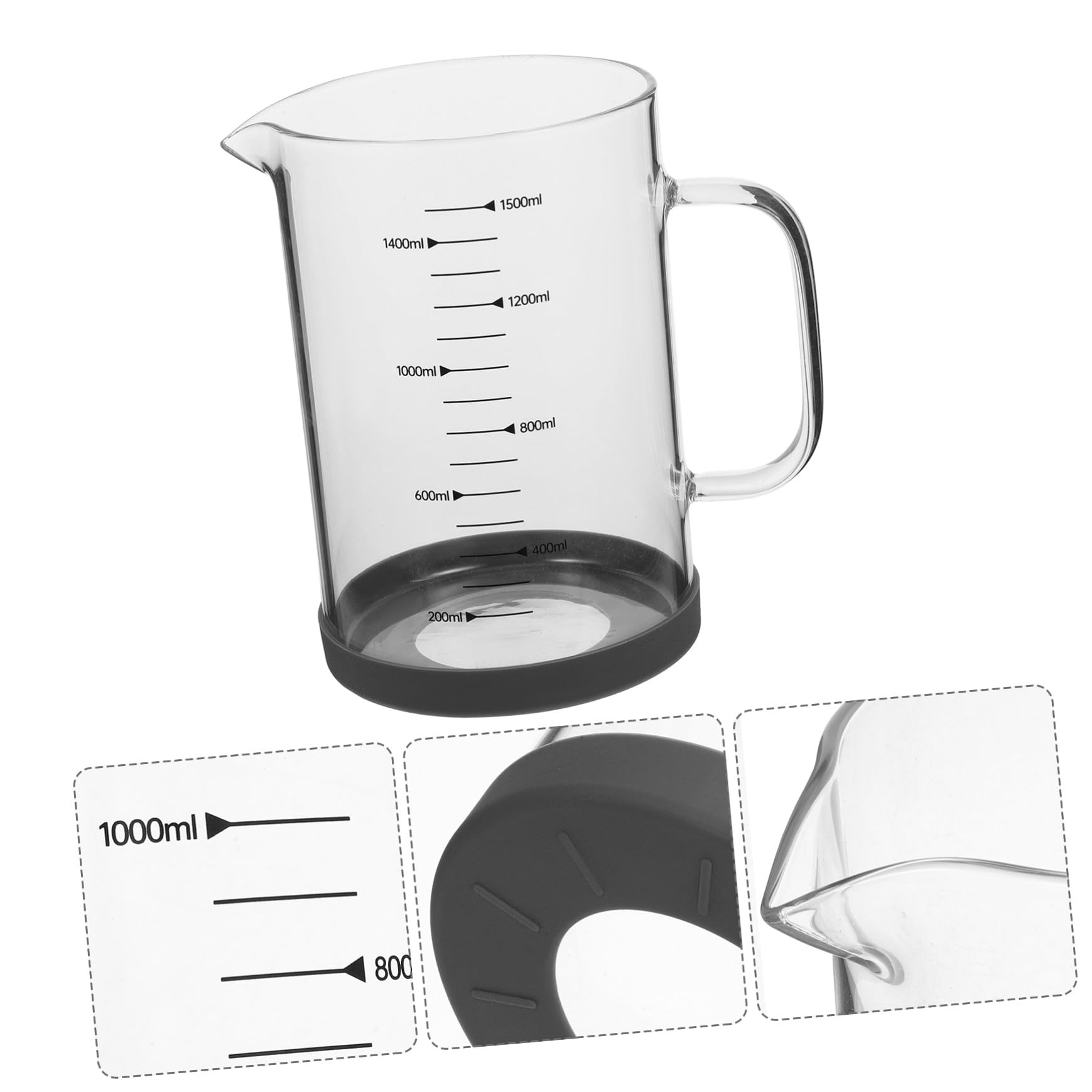 SHINEOFI Jarra Medidora De Vidrio Borosilicato 1500 Ml Con Escala, Taza Medidora Resistente Al Calor, Asa Ergonómica, Para Cocinar y Preparar Café En Hogar y Oficina