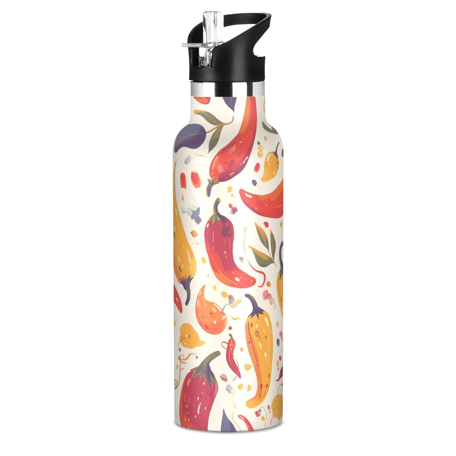 Kaaviyo Boys Pattern Cartoon Red Peppers Water Bottle Stainless Steel Jug Insulated Vacuum Cup For Girls(600Ml)