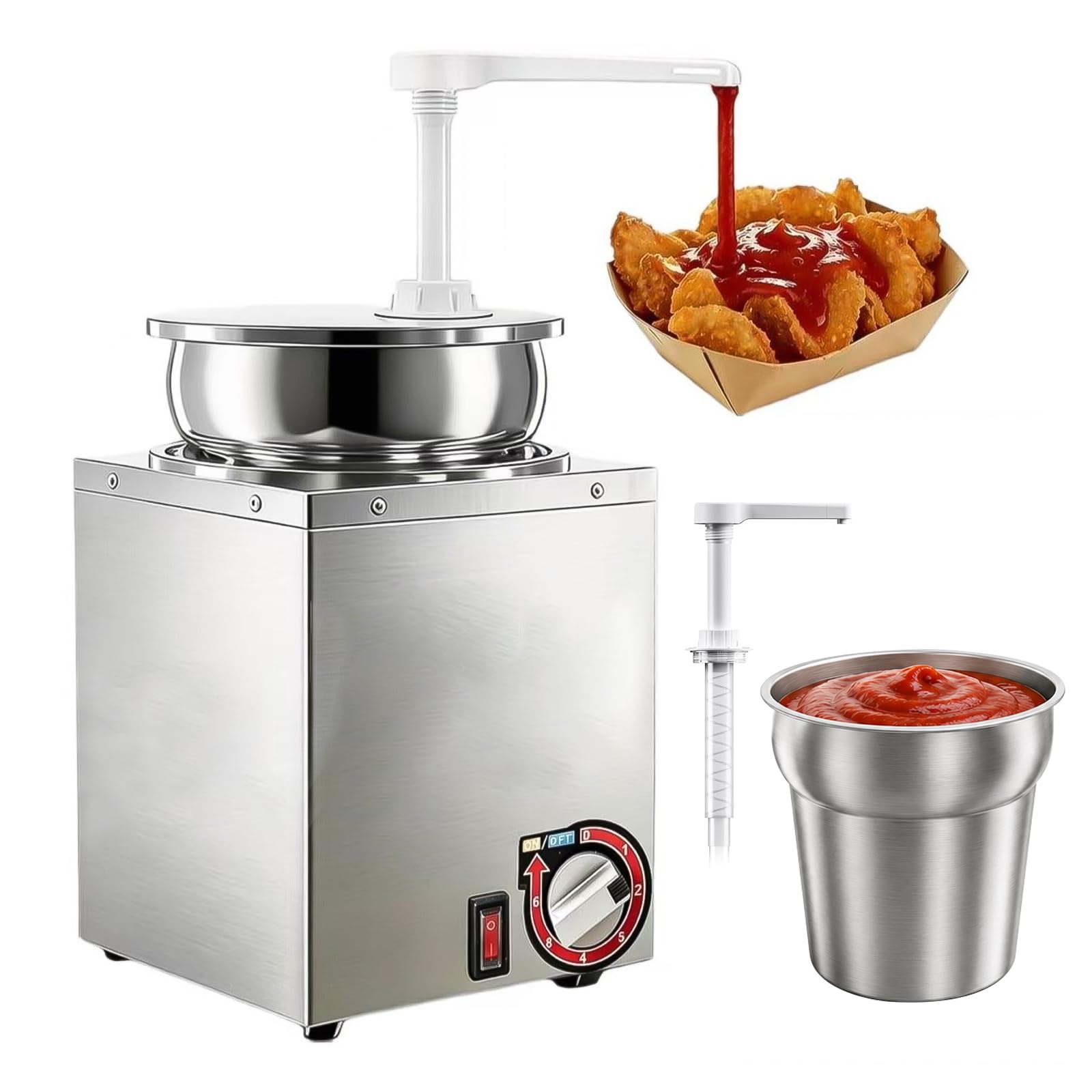Dozownik sosów ze stali nierdzewnej, 2 litry, elektryczny dozownik sosów, pompka z 6 regulowanymi temperaturami, 650 W, dozownik czekolady, dozownik przypraw do bufetu, restauracji, cateringu
