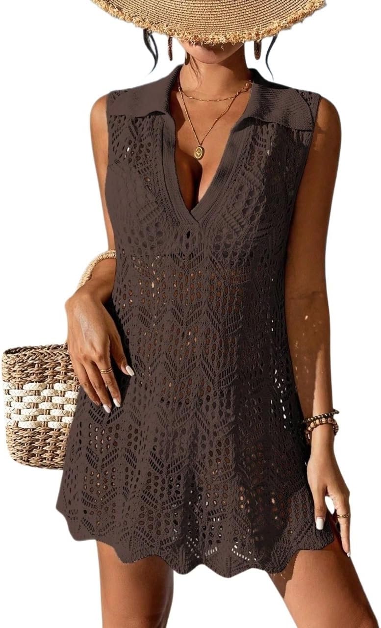 Women's Hollow-Out Knit Coverup Dress For Swimsuit Cover Up Sexy Coverups Swimwear Beachwear Bikini cover ups for swimwear