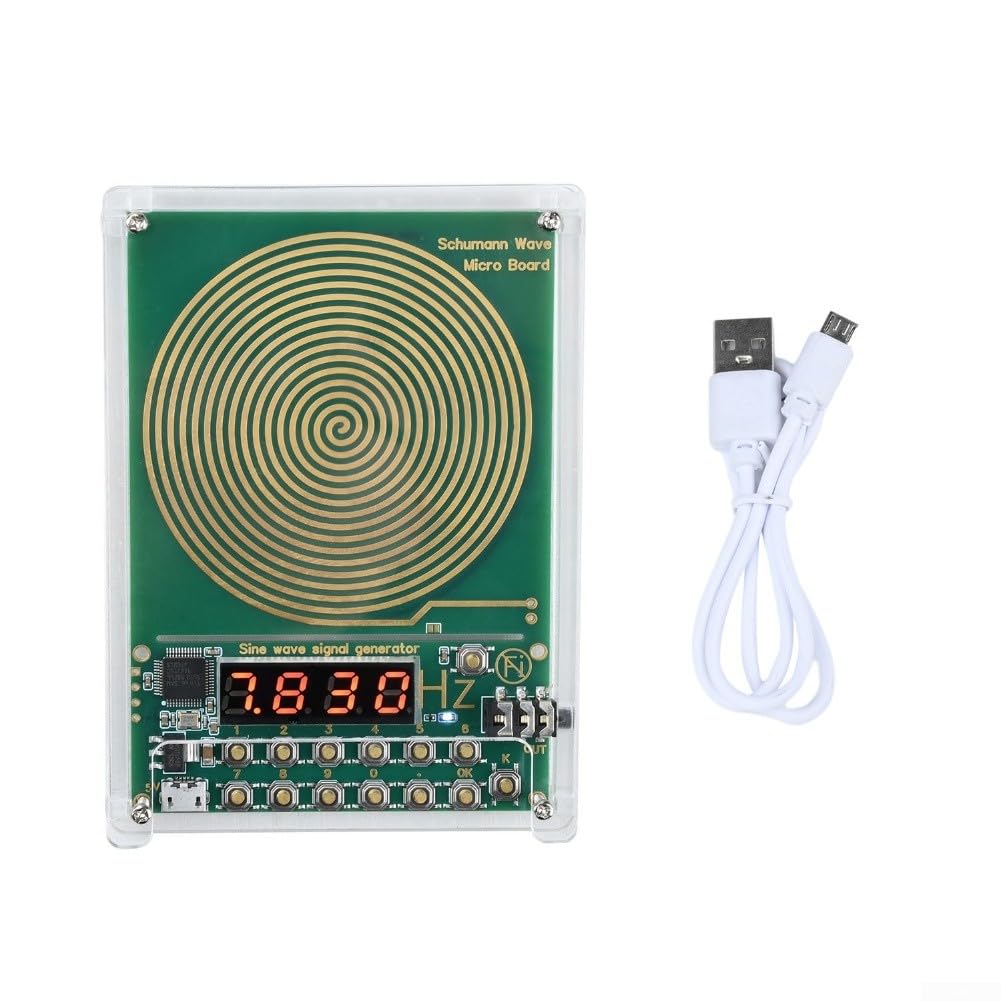 Générateur d'ondes Schumann 7,83 Hz - Fréquence réglable - Gamme complète de 0,01 Hz à 100 000 Hz - Sortie d'onde sinusoïdale - Avec alimentation USB - Coque en acrylique vert (doré)