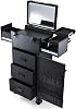 Makeup Case on Wheels with Drawers Beauty Trolley with Lighted Mirror Make Up Rolling Case Hairdressing Trolley on Wheels Lockable with Detachable LED Mirror, Black
