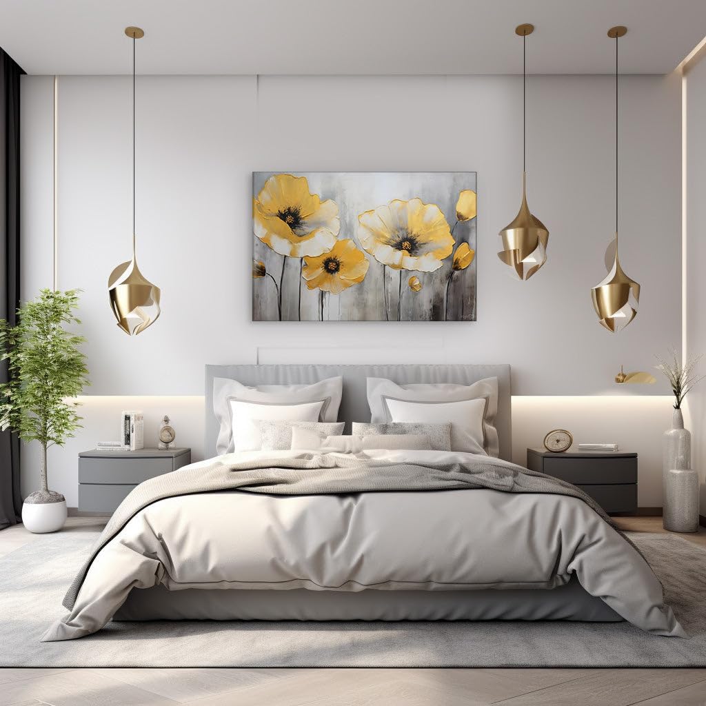 Canvas for Living room. Vibrant Brushstrokes of Yellow Unveil the Dynamic Essence of Modern Abstract Poppies, 27 x 18 inch Canvas Wall Art - Contemporary Masterpieces - Zen Wall Decor