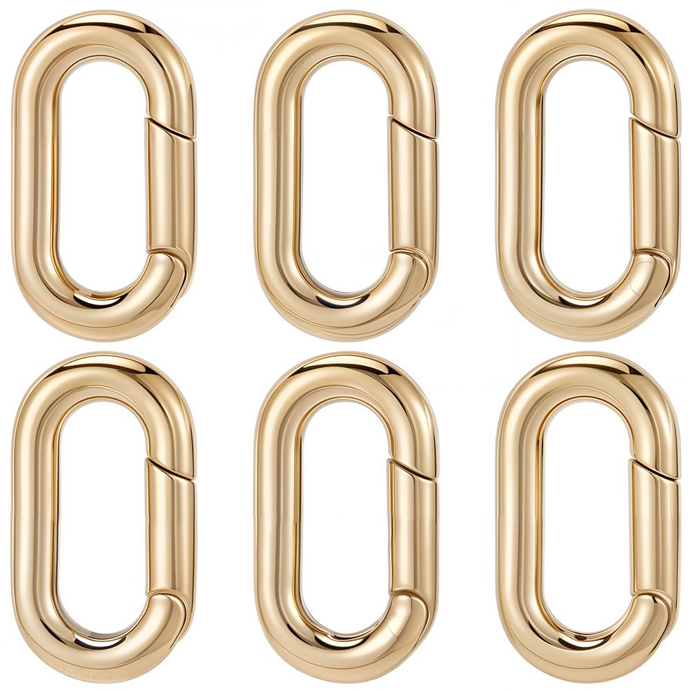 SUNNYCLUE 1 Box 6Pcs Real 18K Gold Plated Spring Keyring Buckle Thin Spring Oval Rings Connector Snap Clip Hooks Carabiner Clasps for jewellery Making Supplies DIY Keychain Lanyard Bags Purses Crafts