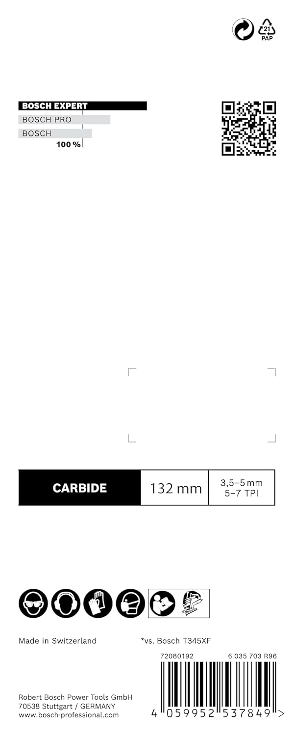 Bosch 3X Expert Multi Material T367XHM Jigsaw Blade (for Wood with Tough Metal, Tough Steel, Length 132 mm, Professional Accessory Jigsaw)