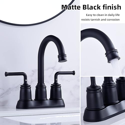 Miniatura 4 de TRUSTMI Grifo de baño de 2 manijas y 4 pulgadas con desagüe de fregadero de desbordamiento, grifo de fregadero central giratorio de 360 grados