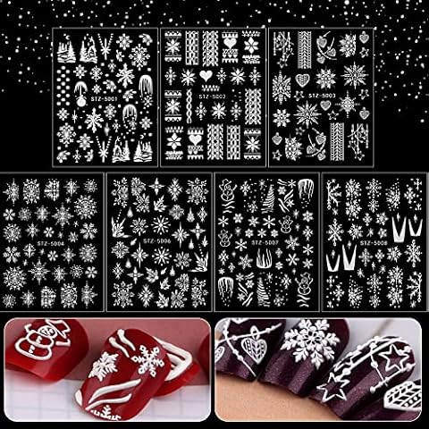 Kalolary Weihnachten Nagelsticker Selbstklebend, Weihnachten 5D Schneeflocken Aufkleber Harz Nagel Aufkleber French Nail Art Sticker Decals Cover