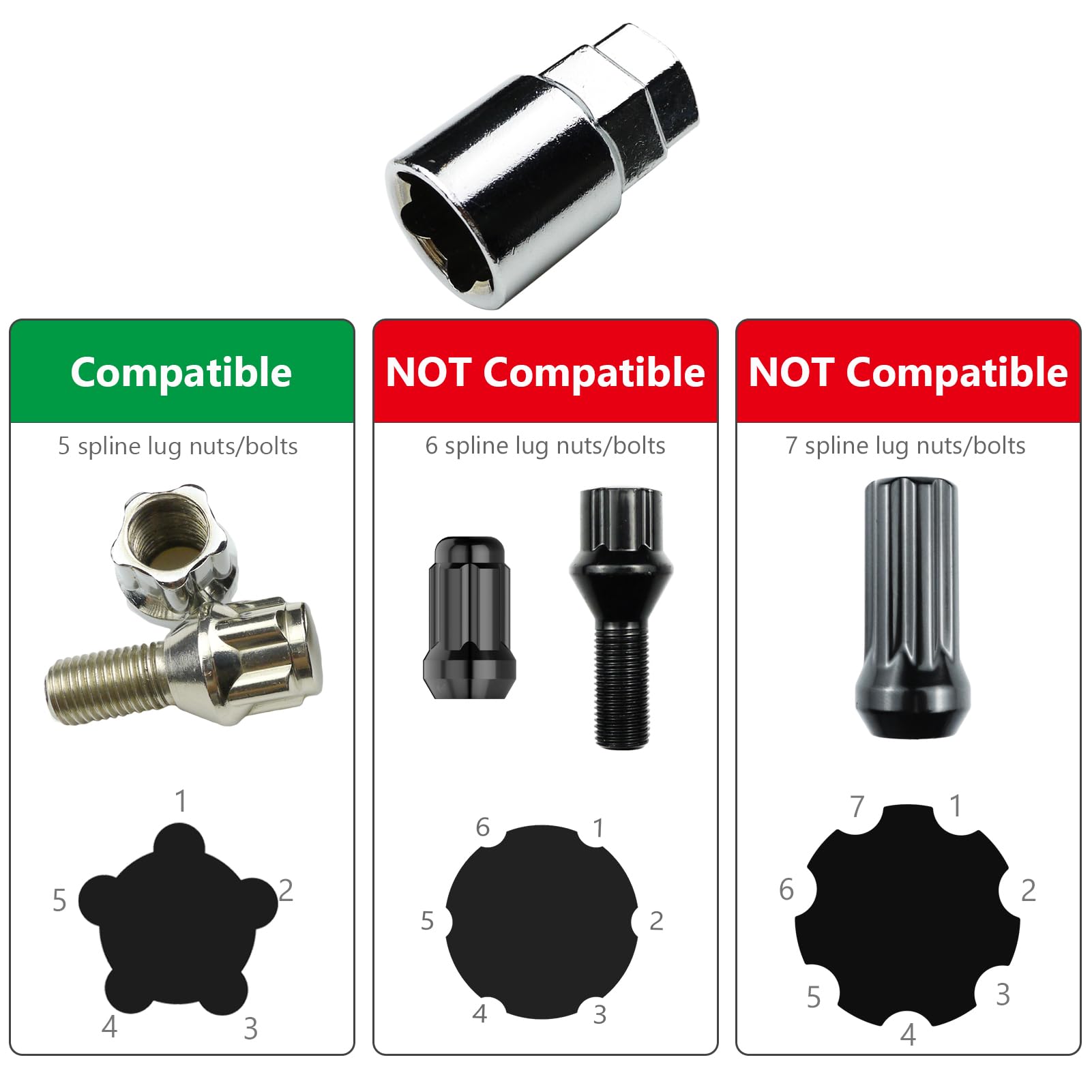 Kページ WHEEL CONNECT Lug Nuts Key for Spline Drive Lug Nuts and Bolts, 5