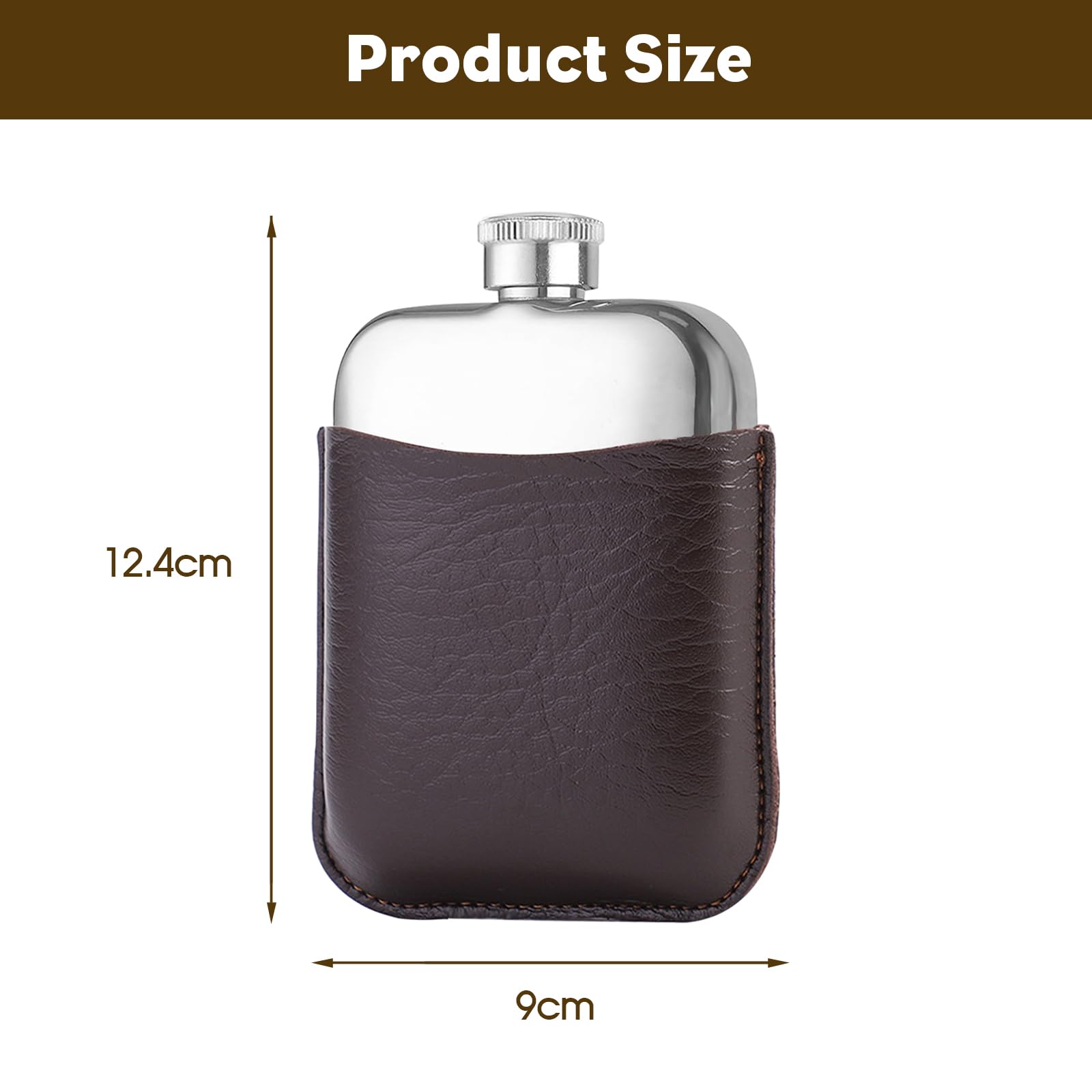 MEETOZ 6oz Hip Flask Gift for Him Premium Tan PU Leather Sleeve and Stainless Steel Funnel Cup Gift for Him Groomsmen Gift Hip Flask for Men Whisky Flask - Image 2