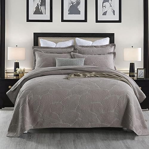 Miniatura 5 de vctops Juego de edredón de algodón con bordado de hojas de 3 piezas, colcha reversible ligera y reversible con 2 fundas de almohada para todas las