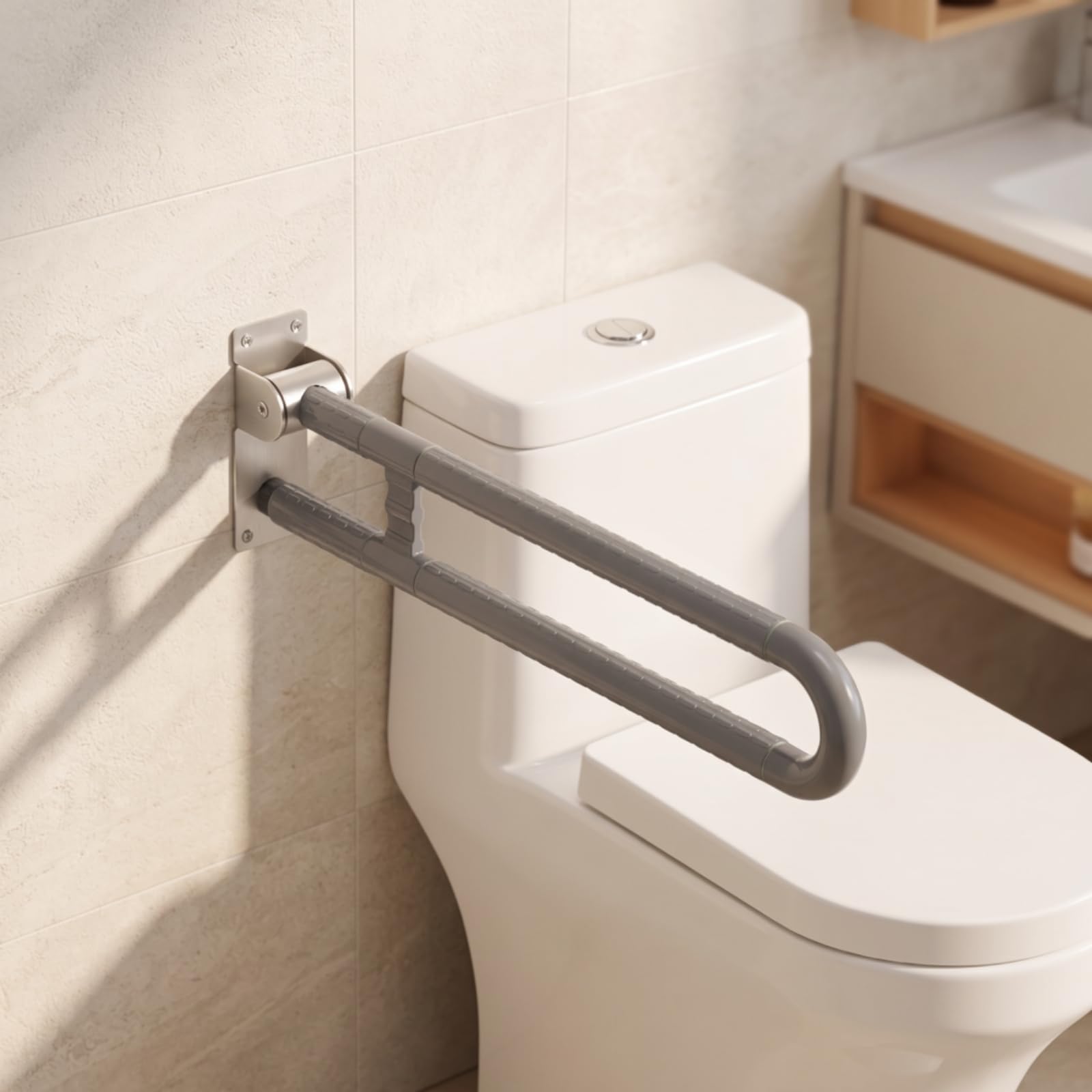 Maniglione Pieghevole Sicuro, Giallo, Giallo, 700mm - Con Gamba | Resistente Corrosione, Robusto, Barra di Sostegno per WC, Bagno, Anziani