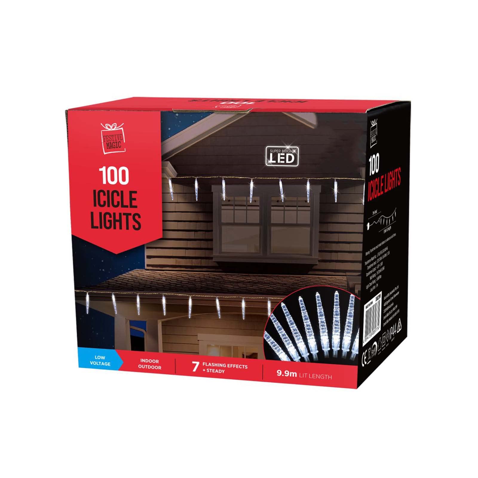 Festive Magic 100 White Icicle Lights