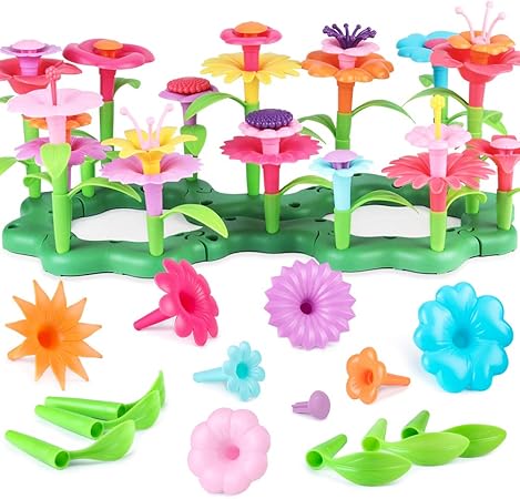 Amazon Cenove 女の子 ギフト 3 6歳 幼児 おもちゃ 女の子 おもちゃ 花 庭 建物 おもちゃ セット 茎 おもちゃ 98ピース アクション スポーツトイ おもちゃ