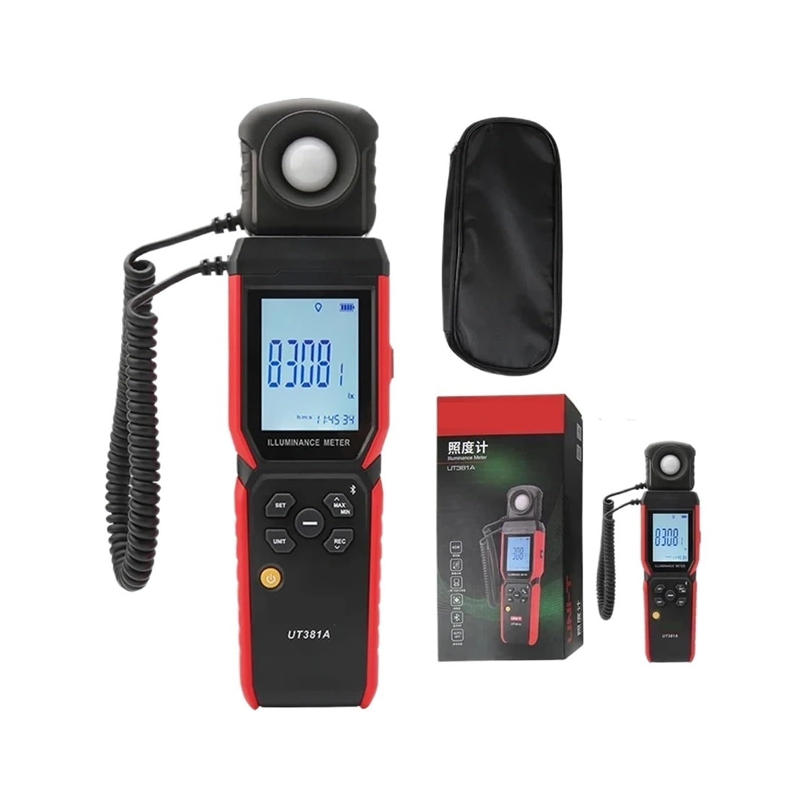 Digitaler Lichttester UT381A Illuminometer Integriertes und geteiltes digitales Lichtbeleuchtungsmessgerät 400000 Lx 37160 Fc Luxometer mit Bluetooth-App