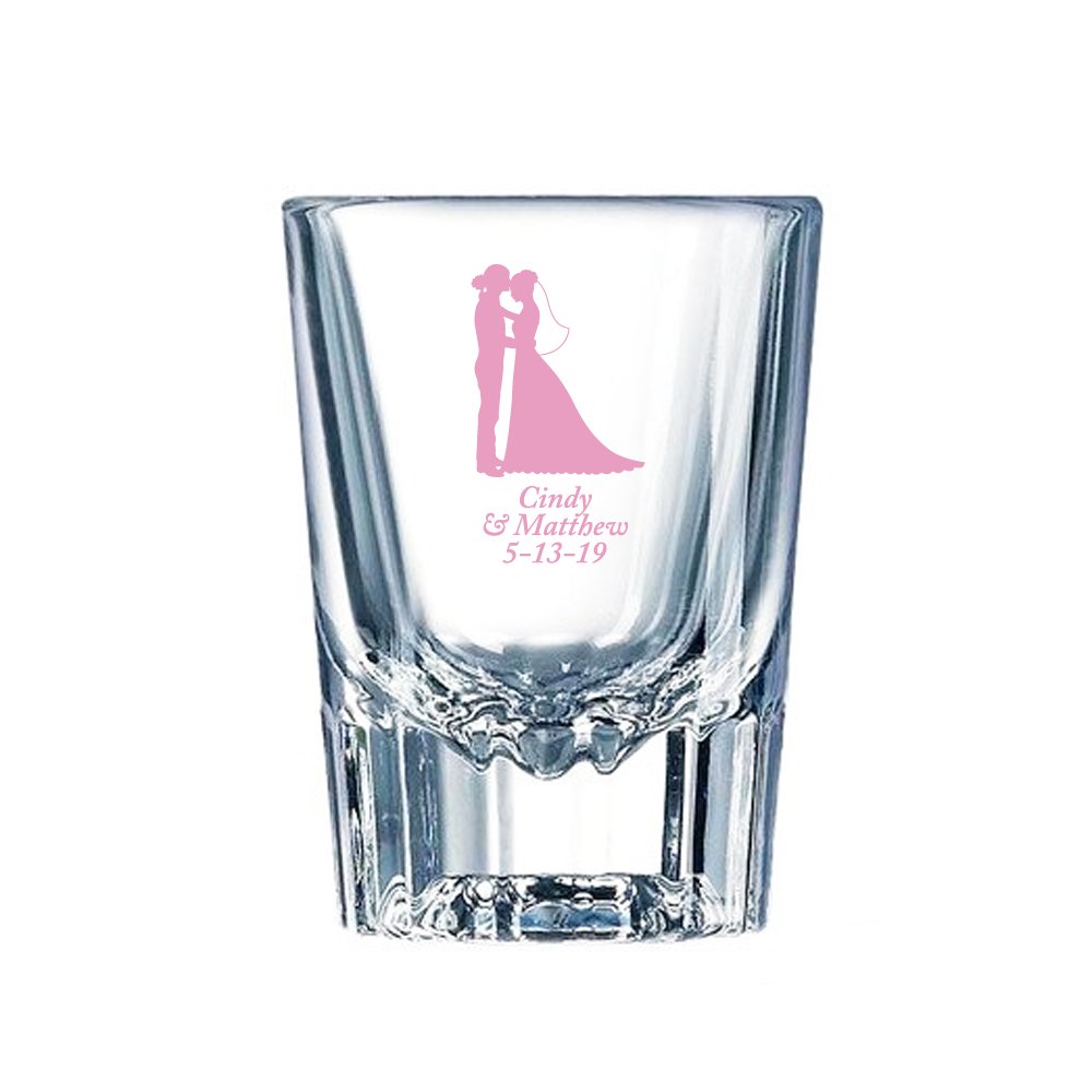 Personalized Color Printed Barcraft Shot Glass - Bride & Groom - Pink - 144 pack