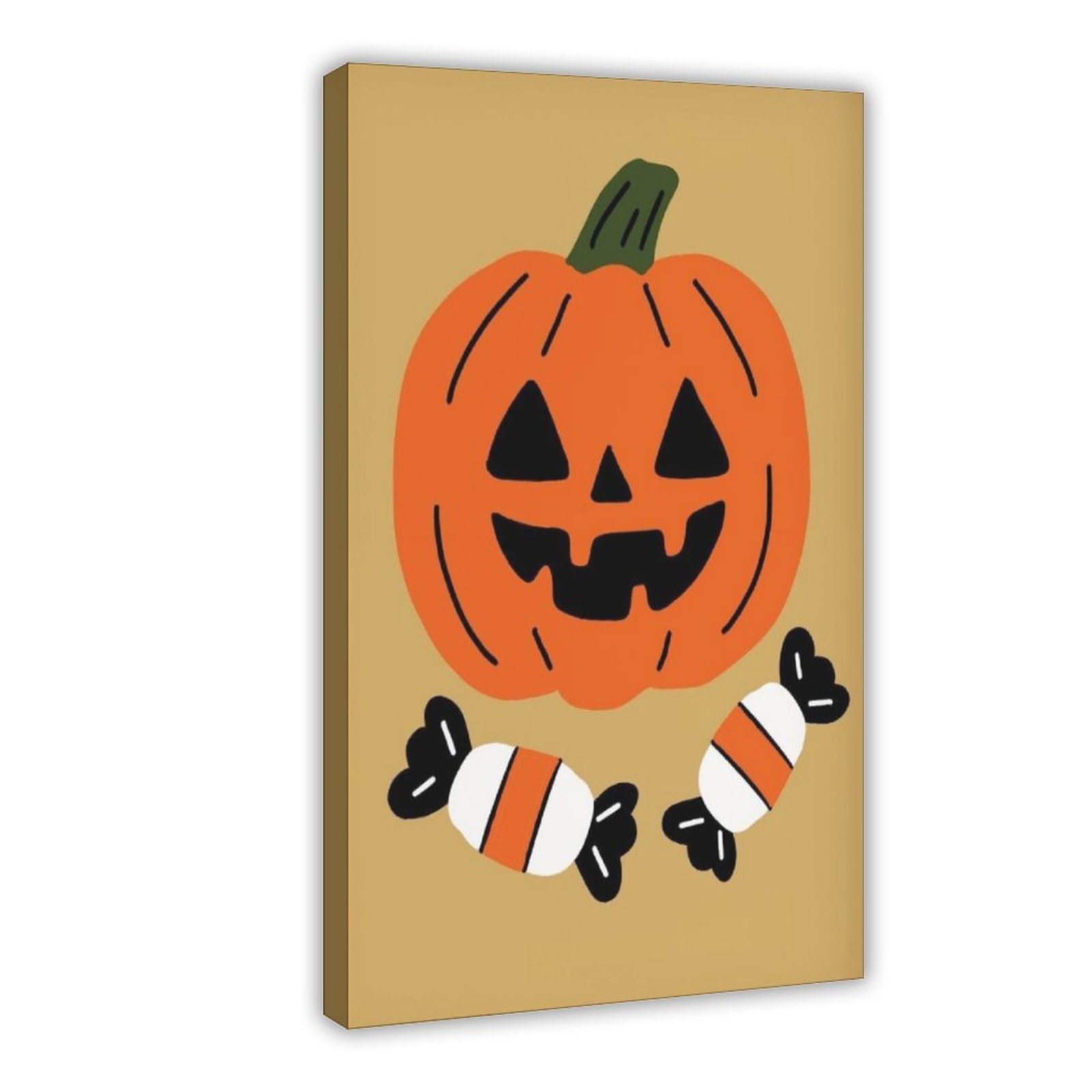 Lienzo minimalista con diseño de calabaza, caramelo, Halloween, Jack-o'-lantern y caramelos, dulce o truco, naranja, mostaza, arte de pared, pósteres e impresiones estéticas para habitación