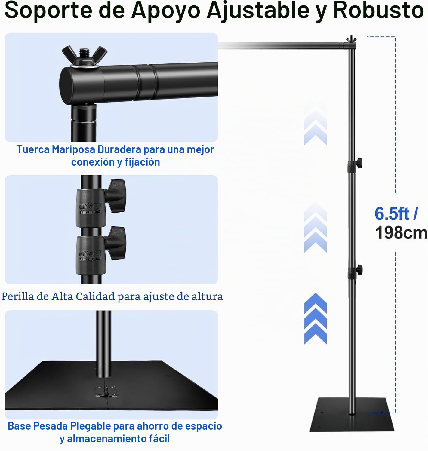 EMART Soporte de Fondos con Base 2 x 3m, Sistema de Telón Fotográfico Ajustable para Fotografía, Estudio de Vídeo, Decoración de Fiestas - Negro