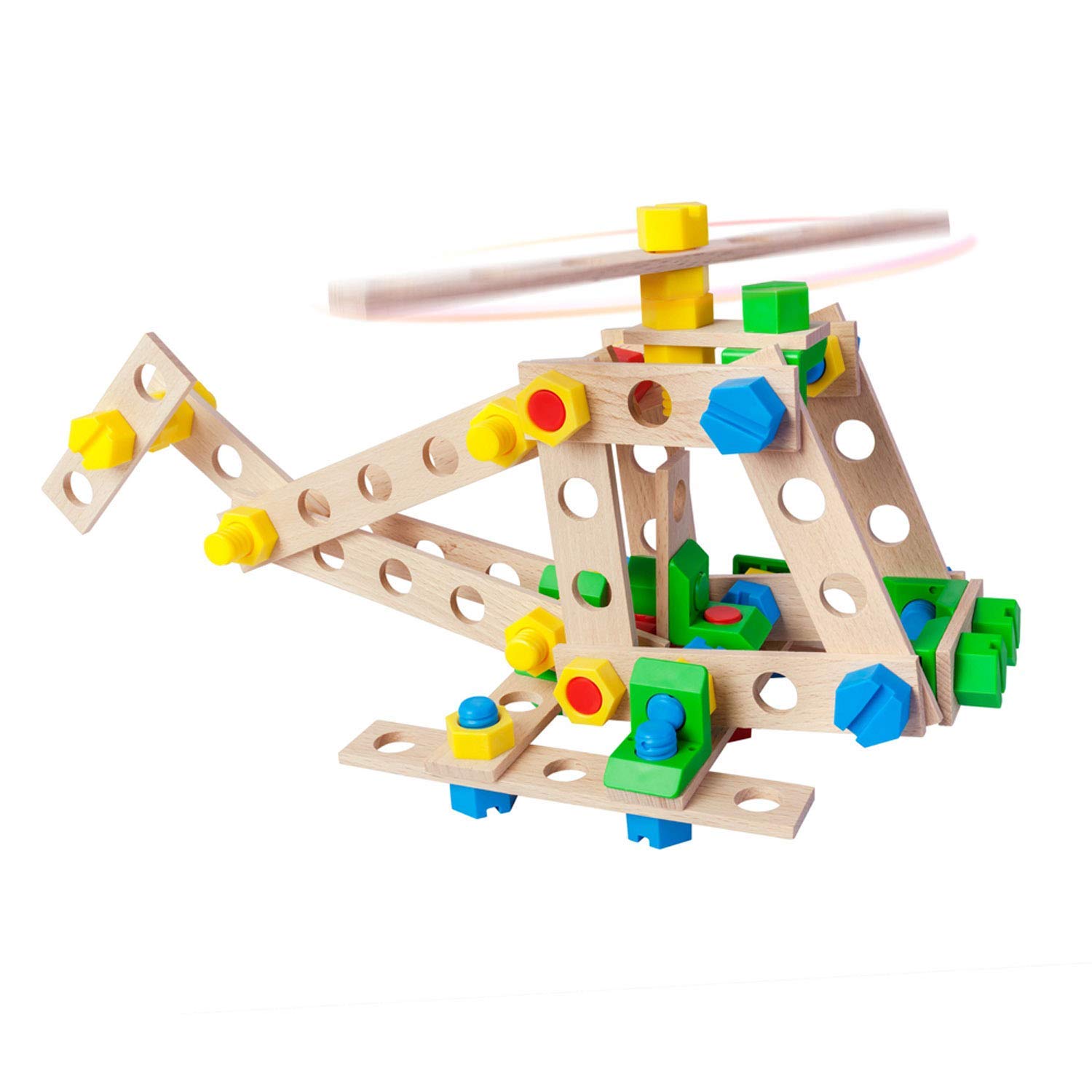 A ALEXANDER 2161 Constructor Junior 3-in-1 Helicopter Construction Kit, 80 Pieces Wooden Construction Kit, Experiment Box with Wood and Plastic Elements, Construction Toy for Children from 4 Years