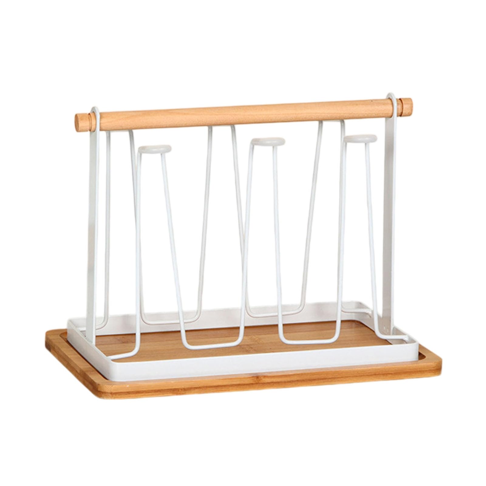 Glifora Iron Cup Drying Rack with Wood Handle and Drip Tray - Bottle Dryer Holder, Space-Saving Countertop Organiser for Mugs and Glasses, Kitchen Countertop Organisation