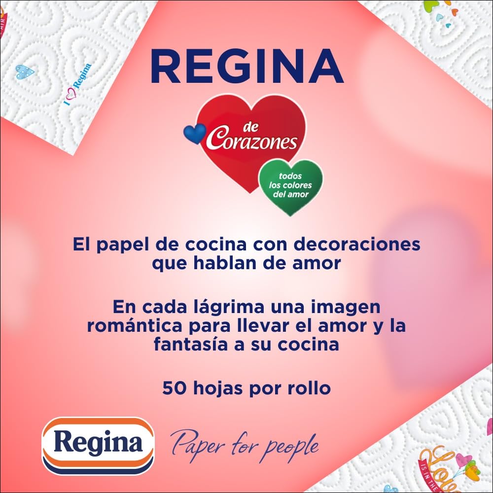Regina De CUORI - 21 rotoli di carta da cucina, 58 fogli a 2 strati per rotolo, massimo assorbimento, 100% pura cellulosa, confezione in plastica riciclata, certificata FSC