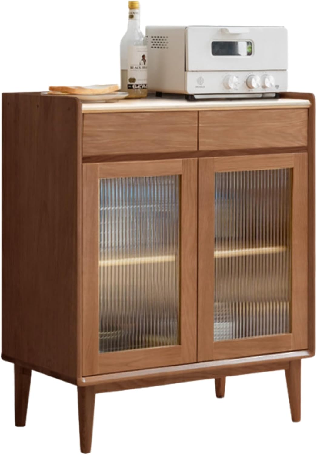 GVAwood Oak Solid Wood, Solid RubberWood Nordic Modern Sideboard 29.5x15.7x37 inch / 75x40x94сm / Walnut Color/Solid RubberWood 0.75m Fish Maw White Slate Sideboard