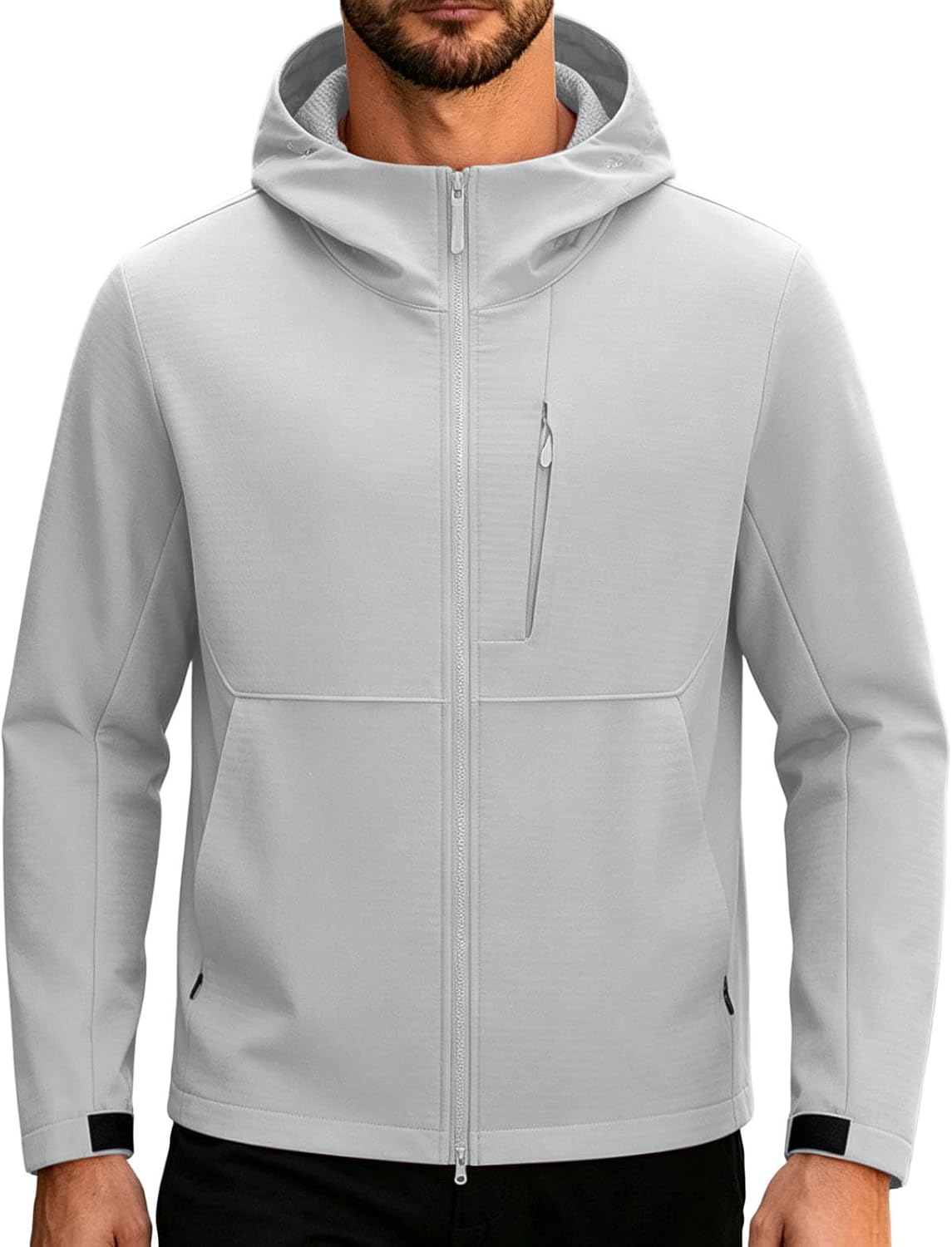 Men's Hooded Full Zip Jacket Casual Chest Pocket Outdoor Shell Coat