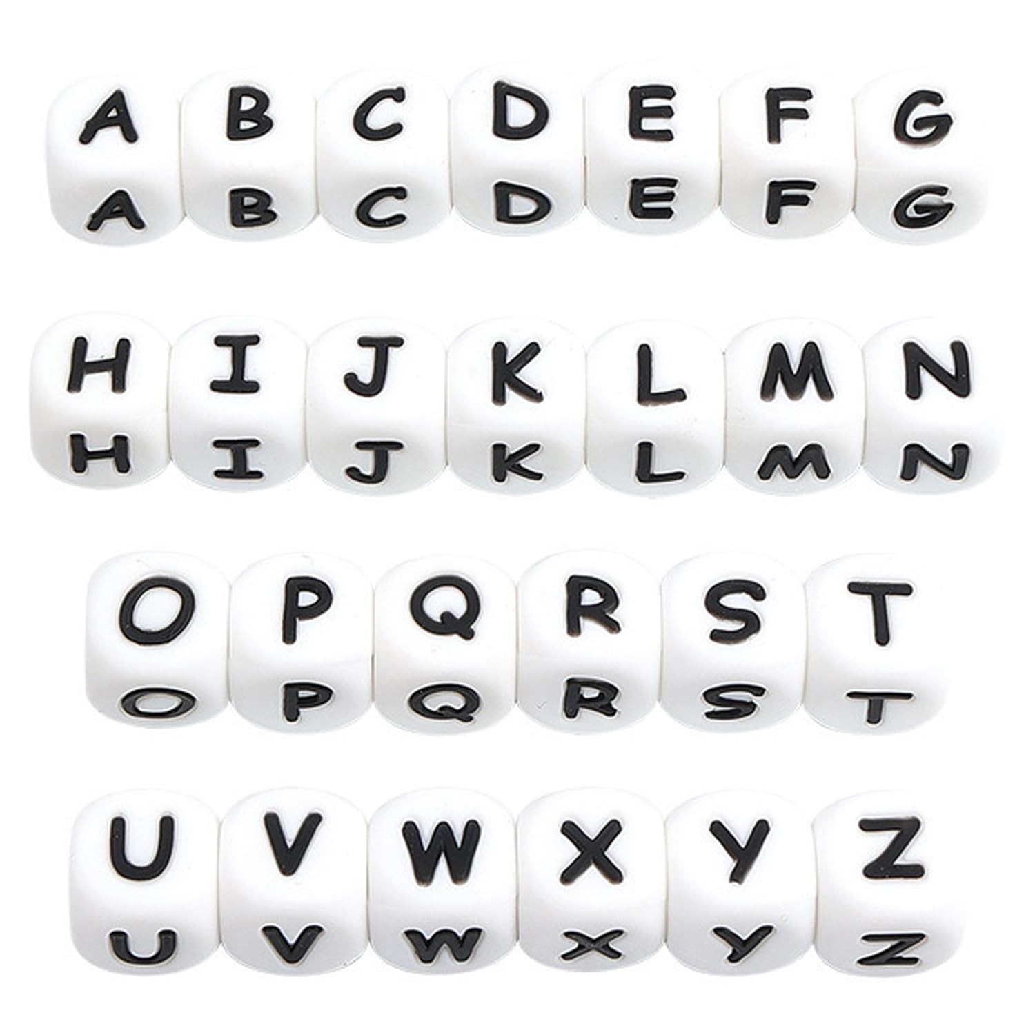 Lot De 52 Perles Carrées Alphabet En Silicone 12 Mm – Lettres A à Z (2x) Pour Bracelets, Porte-Clés, Colliers Et Créations DIY