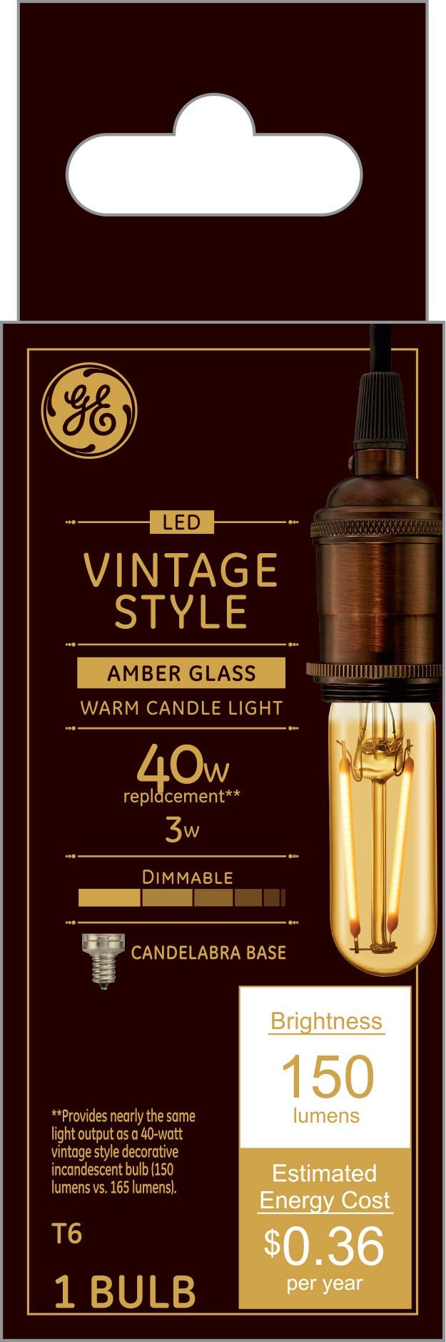 GE Lighting VintaStyle LED Light Bulb, 3 Watts (40 Watt Equivalent