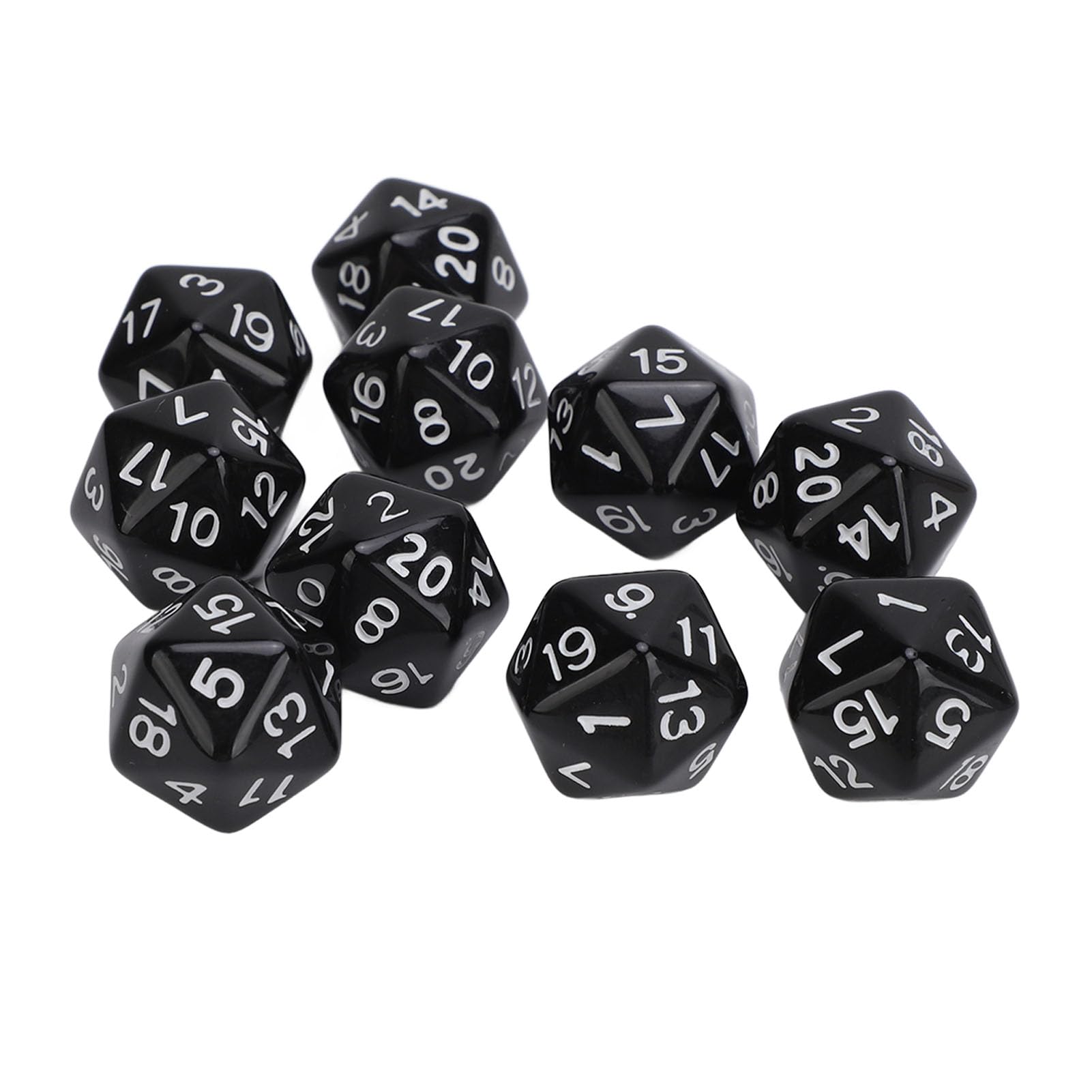 Drfeify Pack of 10 Dice Set,Lightweight Durable Polyhedral 20 Sided Dice Set for Table Role Playing Games (Black)
