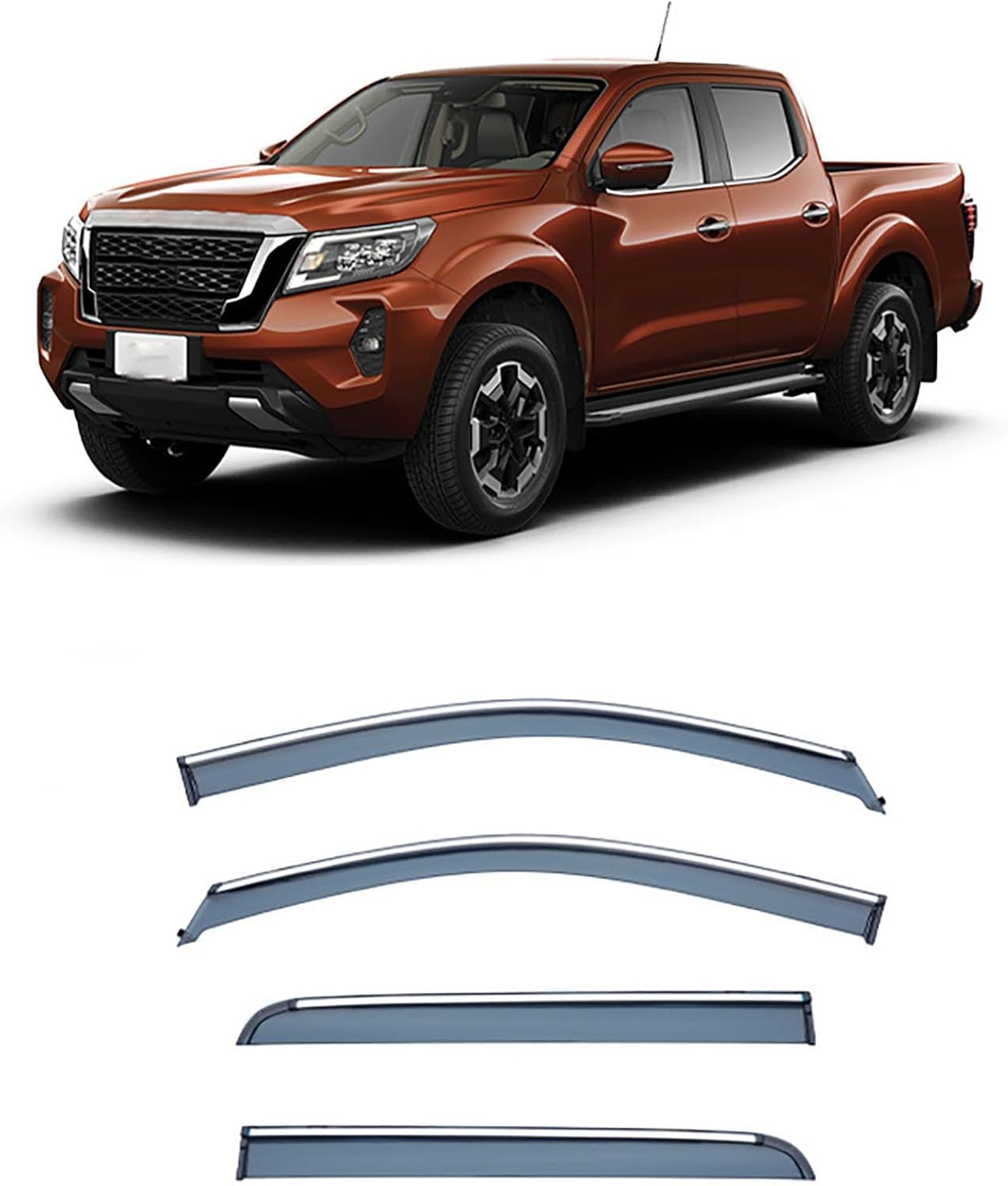 FengXH Window Deflectors for Nissan Navara D23 MK3 D23 2015-2022+ - 4pc Smoke Tint, Waterproof, Noise Reducing.