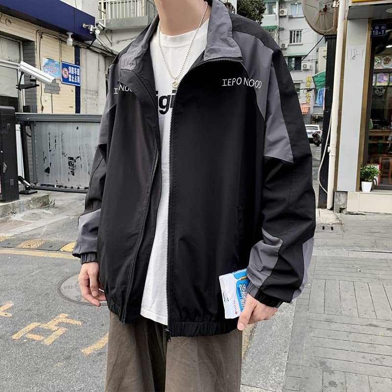 Image of GAI Men's Varsity Jacket Harajuku Vintage Bomber Jackets Techwear Windbreaker Color Block Unisex Coats Korean Streetwear (B Dark,M)