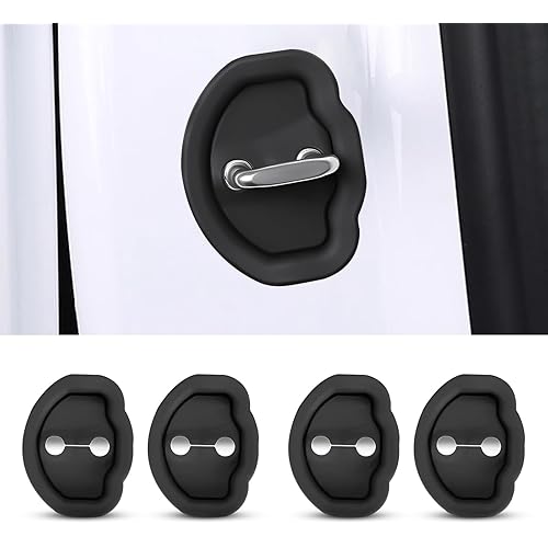 4Pcs Car Silicone Door Lock Cover for Tesla Model 3 Model Y - Vehicle Doors Stopper Guard Set Protection Latches Covers Automotive Interior Accessories (Black)