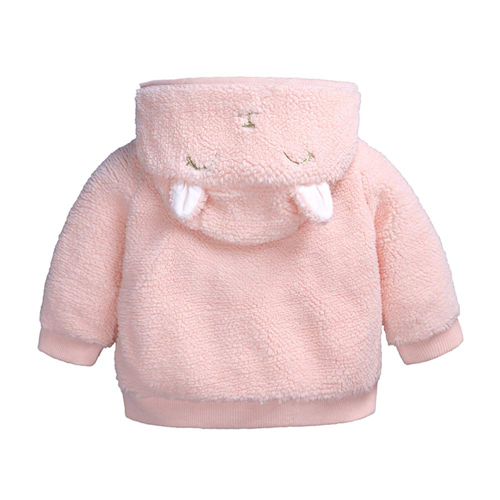 IDOPIP Toddler Kids Baby Girls Cartoon Bear Hooded Fleece Jacket Coat Long Sleeve Zipper Hoodies Sweatshirt Thick Warm Outerwear Autumn Winter Clothes with Pockets Pink Bear 3-6 Months