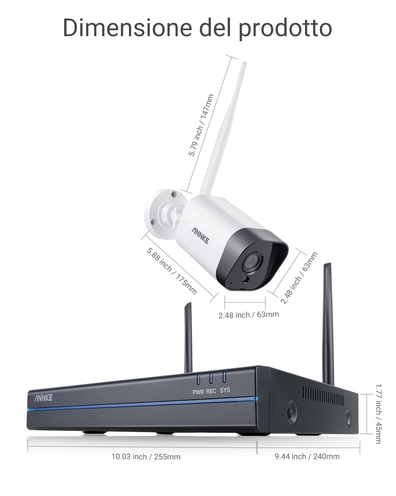 ANNKE Kit Videosorveglianza WiFi 3MP, NVR 10CH 5MP e 2 Telecamere Wireless, Supporta Visione Notturna IR, Audio a 2 Vie, Rilevamento di Persone/Veicoli,Compatibile con Alexa, 2TB