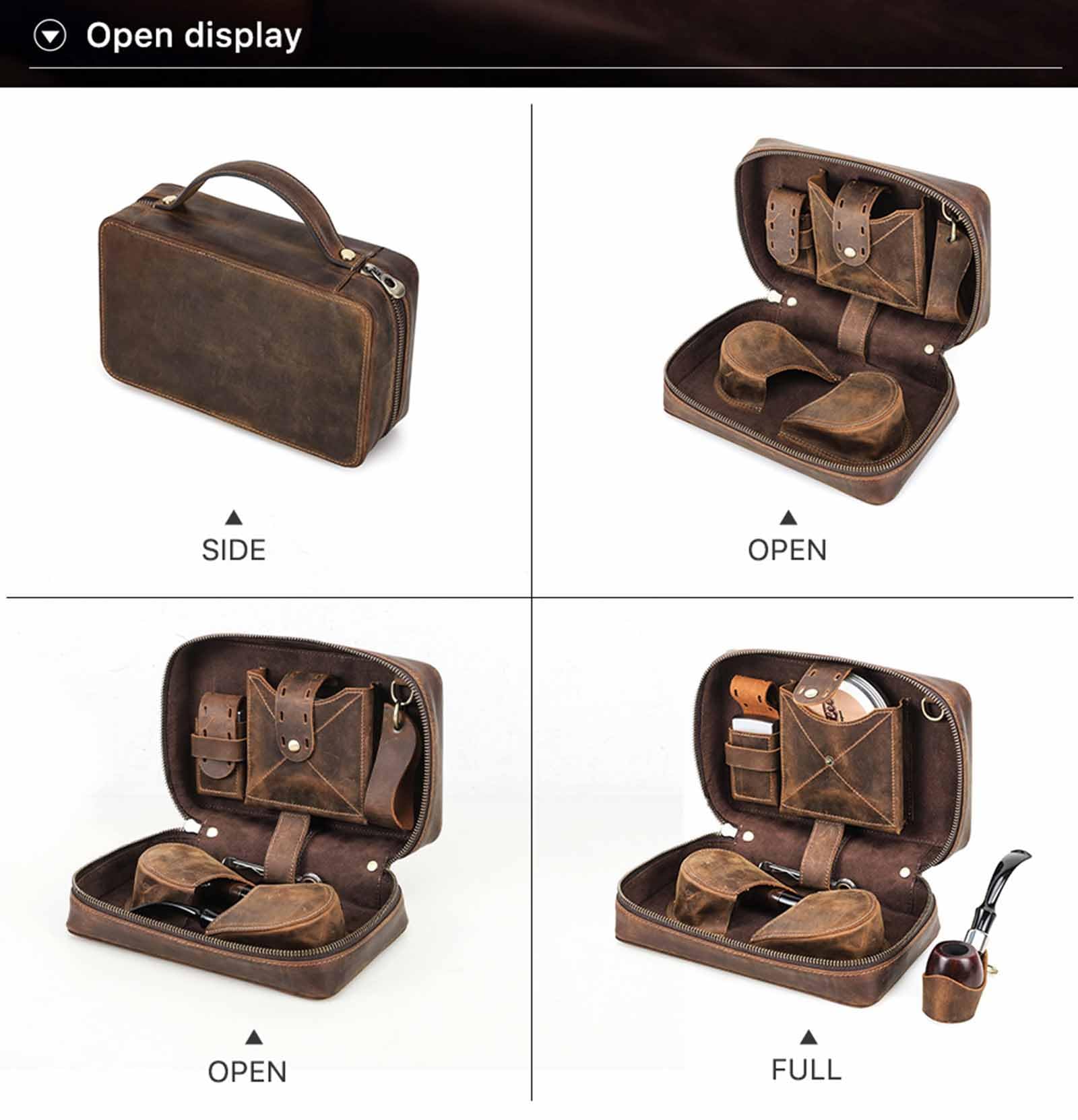 Astuccio per Tabacco, Borsa Portatile for Pipa da Tabacco, Multifunzionale, Viaggio, in Pelle, Ideale Come Regalo for Uomo