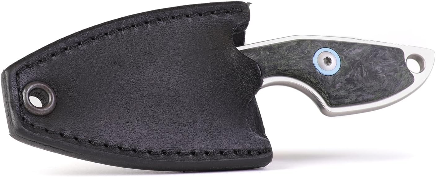 MKM Maniago Knife Makers MIKRO 2 Sheepsfoot Fixed Blade Neck Knife and EDC Tool - M390 Super Steel, Full Tang, Designed by Jesper Voxnaes, Made in Italy (Dark Matter Green)