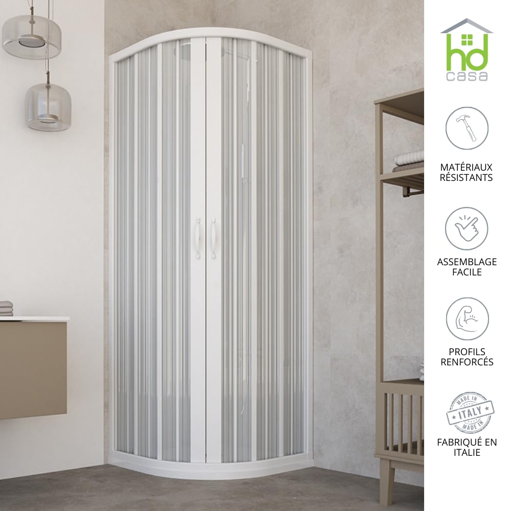 HD CASA Box Doccia Semicircolare a Soffietto Modello Roxana, Apertura Centrale Reversibile, Cabina Doccia Salvaspazio in PVC Made in Italy 80x80 cm