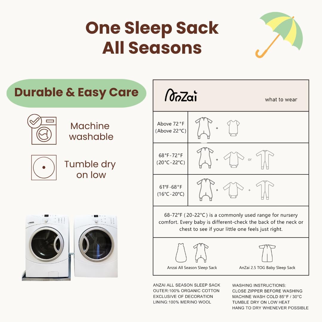 AnZai Merino Wool Organic Cotton Toddler Sleep Sack with Feet, Year-Round Removable Sleeves Wearable Blanket with Legs,18M-4T