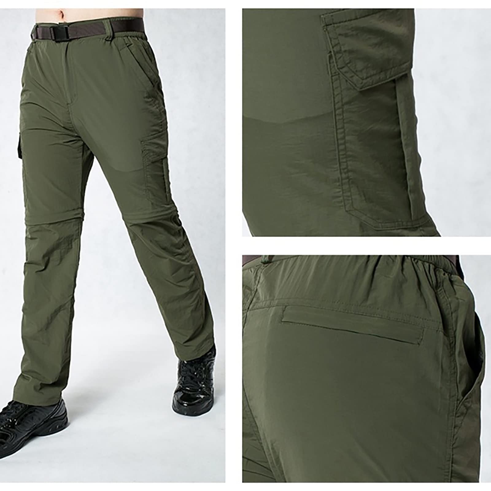 Hombres Pantalones de Senderismo Convertibles Impermeable Zip Off Pantalones de Escalada Secado Rápido (Size:L,Color:Verde)