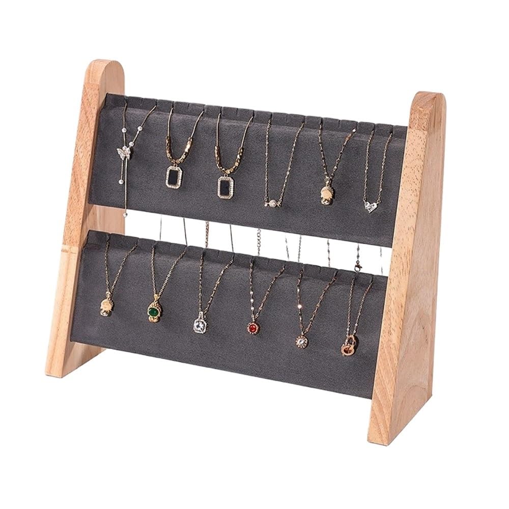 FAJNUZI2024 Jewellery Display Stand 2-Tier Wooden Jewelry Display Stand with Velvet Layer for Necklaces Earrings Bracelets(Gris)
