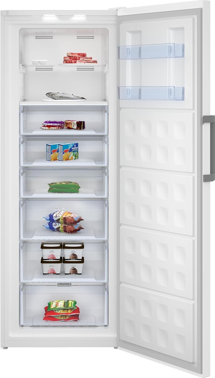 Beko RFNE448E55W - Congelatore, volume netto da 404 l, senza gelo, funzione congelatore rapido, display multifunzione, 6 cassetti congelatore + 2 scomparti, 36 dB (A), utilizzabile in ambienti non