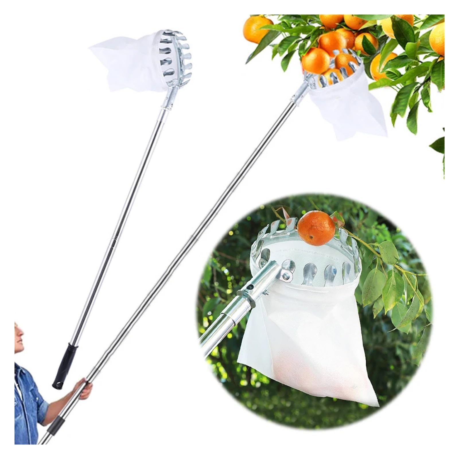 Recogedor De Frutas Recolector de frutas de 3,89 m, con pértiga telescópica ajustable, herramienta práctica for huertos, jardín, for manzanas, mangos, limones y naranjas.