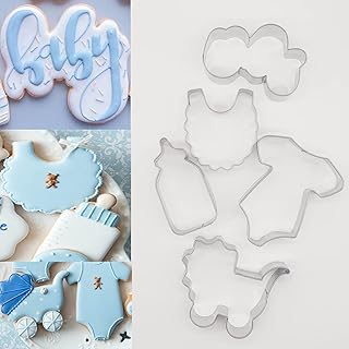 Baby Shower Cookie Cutters,Cute Shapes of Onesie, Bib, Plaque/Frame,Baby Bottle, Baby Carriage for Baby Showers, Reveal Pa...